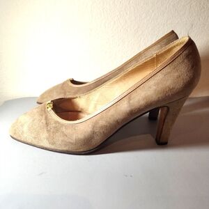 Vintage Gucci Women's Kitten Heels Pumps Beige Suede Sz Eu 37.5 US 7